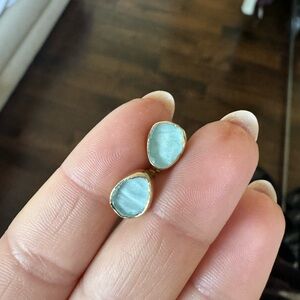 Abstract Gold and Aquamarine Stone Earrings